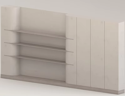 Minimalist Accent Wall Design With Multiple Floating Shelves And Light Colored Material 3d model
