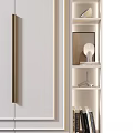 Modern White Wardrobe With Vertical Strip Handles And Side Display Shelves