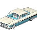 Classic Vintage Blue And White Car With Streamlined Body Chrome Accents And Wheels