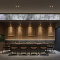 Traditional Chinese Private Room Interior With Wooden Long Table And Decorative Wall Panels