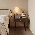 Cozy Bedroom Bedside Table With Table Lamp Radio Potted Plant And Books