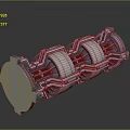 Mechanical Device 3D Model Featuring Silver Metal Cylindrical Components Red Details And Reflective Surface 3d model