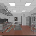 Commercial Kitchen Featuring Stainless Steel Appliances Range Hood Refrigerator And White Tiled Walls