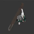 Standing Character With Goggles Green Sleeves Carrying Wooden Tool Plank And Tool Bag