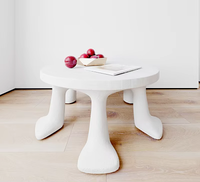 White Round Coffee Table In Minimalist Room With Fruits And Book 3d model