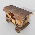 Vintage Wooden Carriage With Classic Design Lattice Windows And Wooden Doors On Wheels