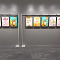 Colorful Food Posters On Metal Display Racks In Indoor Retail Space