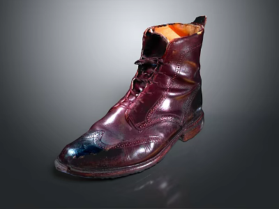Burgundy Leather Brogue Boots With Laces Classic Design And Leather Sole 3d model