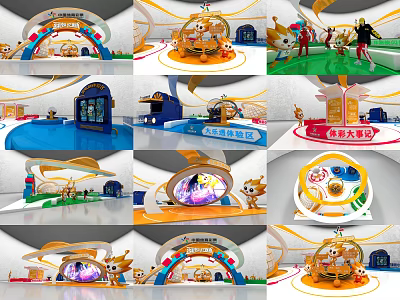Colorful Children's Playground With Cartoon Characters Archway Rotating Equipment And Vibrant Decorations 3d model