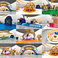 Colorful Children's Playground With Cartoon Characters Archway Rotating Equipment And Vibrant Decorations