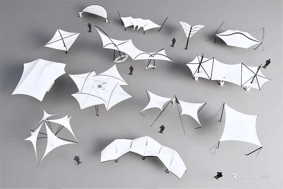 Modern Tensile Membrane Structures With Various Shapes And Outdoor Designs 3d model 