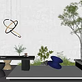 Modern Courtyard Garden Design With Outdoor Furniture Large Tree And Green Plants