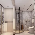 Modern Light Luxury Bathroom With Marble Tiles Dry Wet Separation And Smart Toilet Interior Design