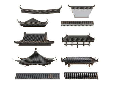 Traditional Chinese Architectural Roof Components With Classical Eave Styles And Tile Structures 3d model