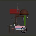 Mobile Street Food Cart Design With Red Roof Brown Dome And Green Side Panels