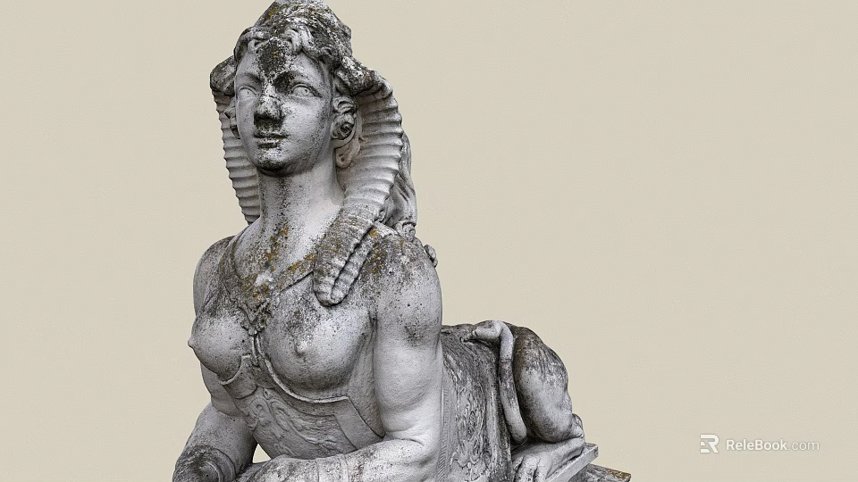 Detailed Ancient Egyptian Female Sphinx Stone Statue With Weathered Features 3d model 