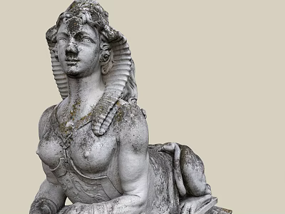 Detailed Ancient Egyptian Female Sphinx Stone Statue With Weathered Features 3d model