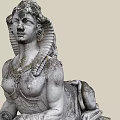 Detailed Ancient Egyptian Female Sphinx Stone Statue With Weathered Features