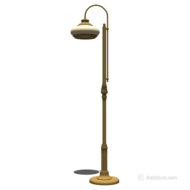 Elegant Floor Lamp With Golden Metal Pole And White Fabric Shade Design 3d model 