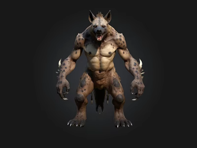 Ferocious Hyena Human Hybrid Creature 3D Render With Muscular Body Spotted Skin And Sharp Claws 3d model