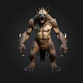 Ferocious Hyena Human Hybrid Creature 3D Render With Muscular Body Spotted Skin And Sharp Claws