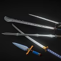 Various Decorative Swords And Daggers With Intricate Metal Blades