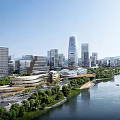 Aerial Urban Planning With High Rise Buildings Green Spaces Waterfront And Road Networks