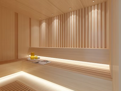 Cozy Modern SPA Sauna Interior With Wooden Panel Walls Bench And Soft Lighting 3d model