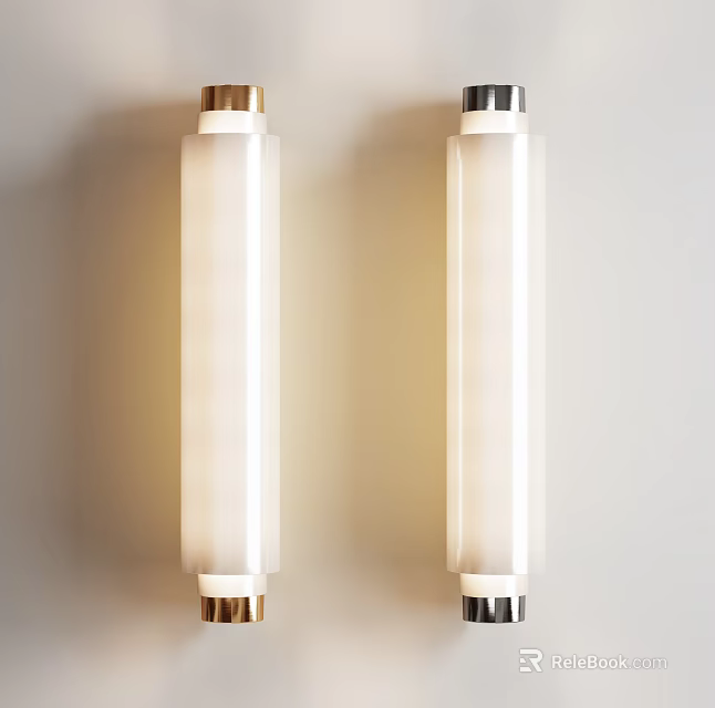 Two Modern Wall Lamps With Frosted Glass Shades And Metal Bases In Gold Silver 3d model 