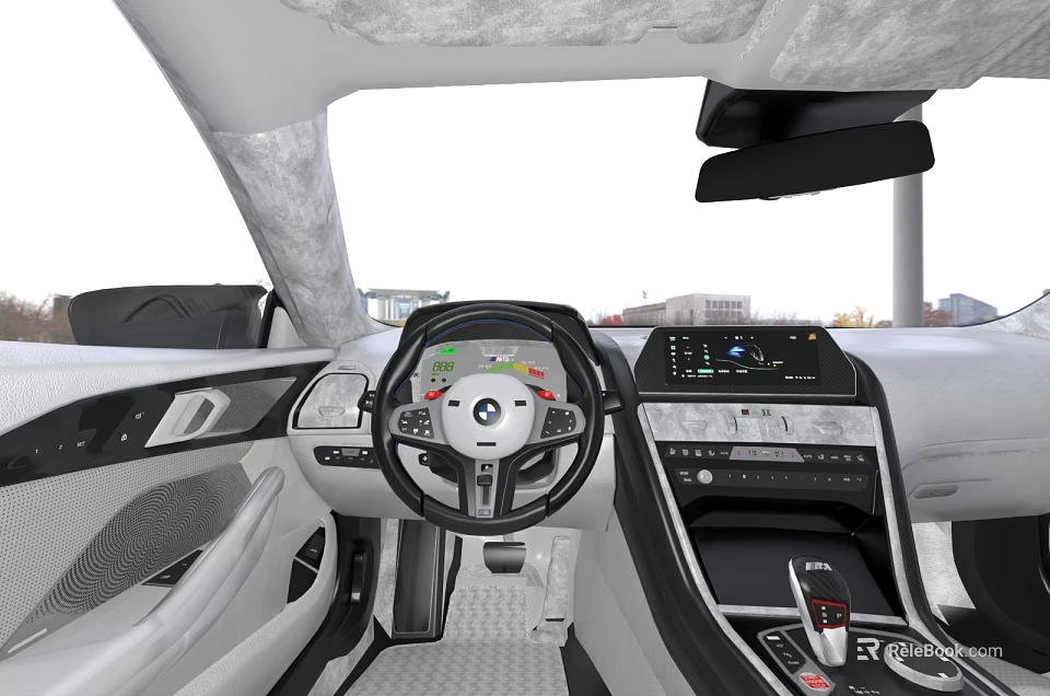 Modern BMW Car Interior With Suede Roof Dashboard And Infotainment Screen 3d model 