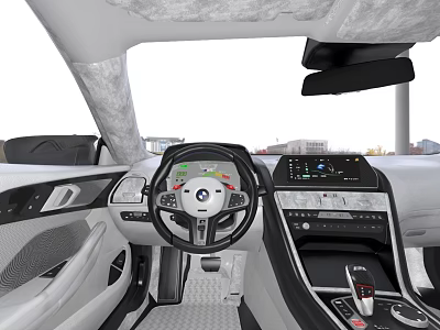 Modern BMW Car Interior With Suede Roof Dashboard And Infotainment Screen 3d model