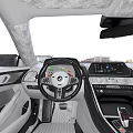 Modern BMW Car Interior With Suede Roof Dashboard And Infotainment Screen