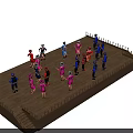 Group of People in Colorful Costumes Dancing Together on Wooden Platform