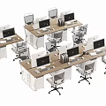 Multiple Modern Office Desks With Computer Monitors And Ergonomic Chairs In Workspace 3d model