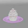 Delicious Cupcake With White Cream Topping Red Black Berries And Green Leaf On White Plate