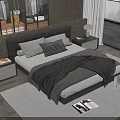 Modern Double Bed With Upholstered Headboard Bedside Tables Lamps Throw Blanket And Area Rug