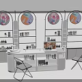 Modern Metal Frame Shelving Units With Display Bottles And Chairs In Retail Space