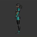 Futuristic Humanoid Character With Black Gold Teal Sci Fi Tech Outfit 3D Design