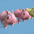 Three Colorful Piggy Banks With Unique Patterns And Designs On Blue Background