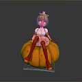 Woman With Orange Hair Sitting On Large Orange Pumpkin In White And Orange Outfit