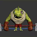 Game Movie Character Green Crocodile In Cinderfella Wrestling Ring With Red Gloves
