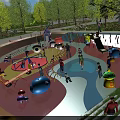 Outdoor Children's Playground Featuring Slides Climbing Frames Colorful Ground And Kids Playing