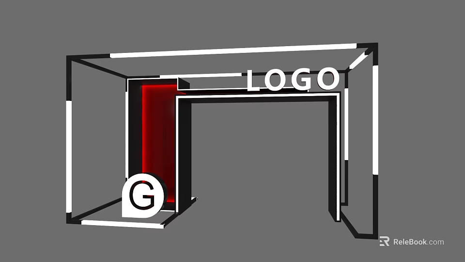 Event Entrance Design With LOGO Display Red Panel G Symbol And Frame Structure 3d model
