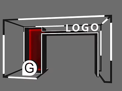 Event Entrance Design With LOGO Display Red Panel G Symbol And Frame Structure 3d model