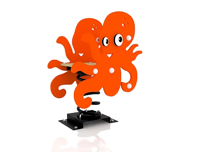 Orange Octopus Shaped Playground Equipment with Spring Base for Kids Smiling Face and Curved Tentacles 3d model