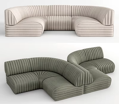 Modern Ribbed Fabric Sofa Set With Curved Modular Design And Neutral Color Tones 3d model