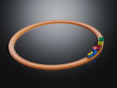 Wooden Circular Train Track With Colorful Cars For Kids Room Furniture 3d model