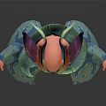 Fantasy Character Creature With Green Eyes Pointed Ears Orange Body Blue Robe And Green Patterns