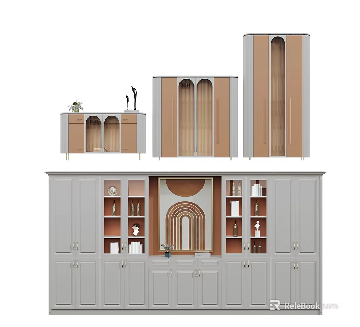 Modern Wine Cabinet Design With Glass Doors Wooden Panels And Storage Shelves 3d model 