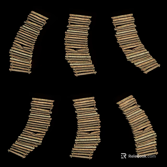 Six Sets of Curved Wooden Strips as Household Decorative Items on Black Background 3d model 